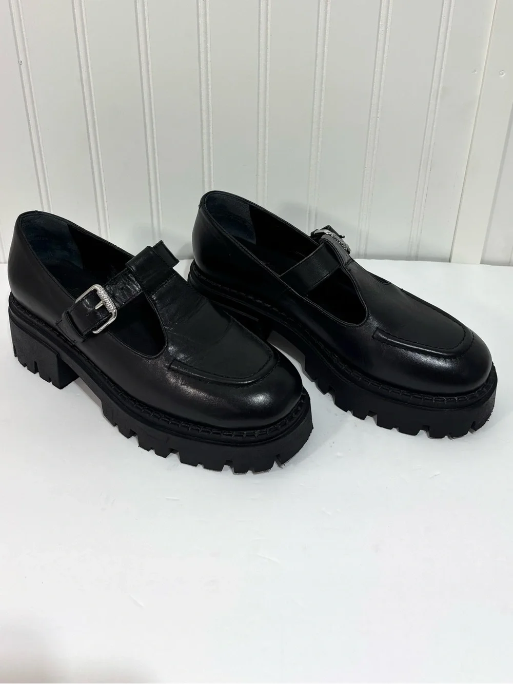 Seychelles Black Chunky Platform Mary Jane Loafers